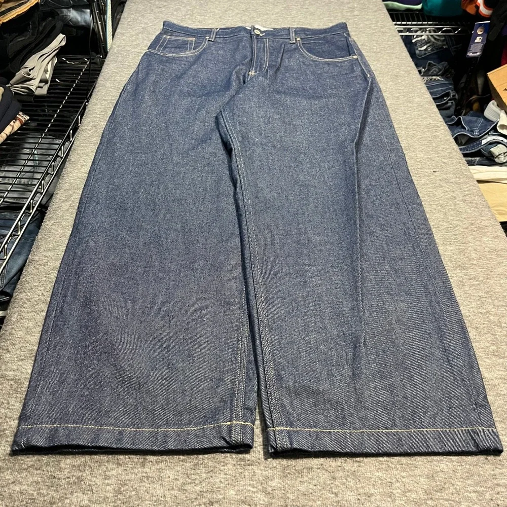 Bershka Baggy Wide Leg Jeans Mens 36x31 Blue Y2K Parachute Balloon Fit Denim
